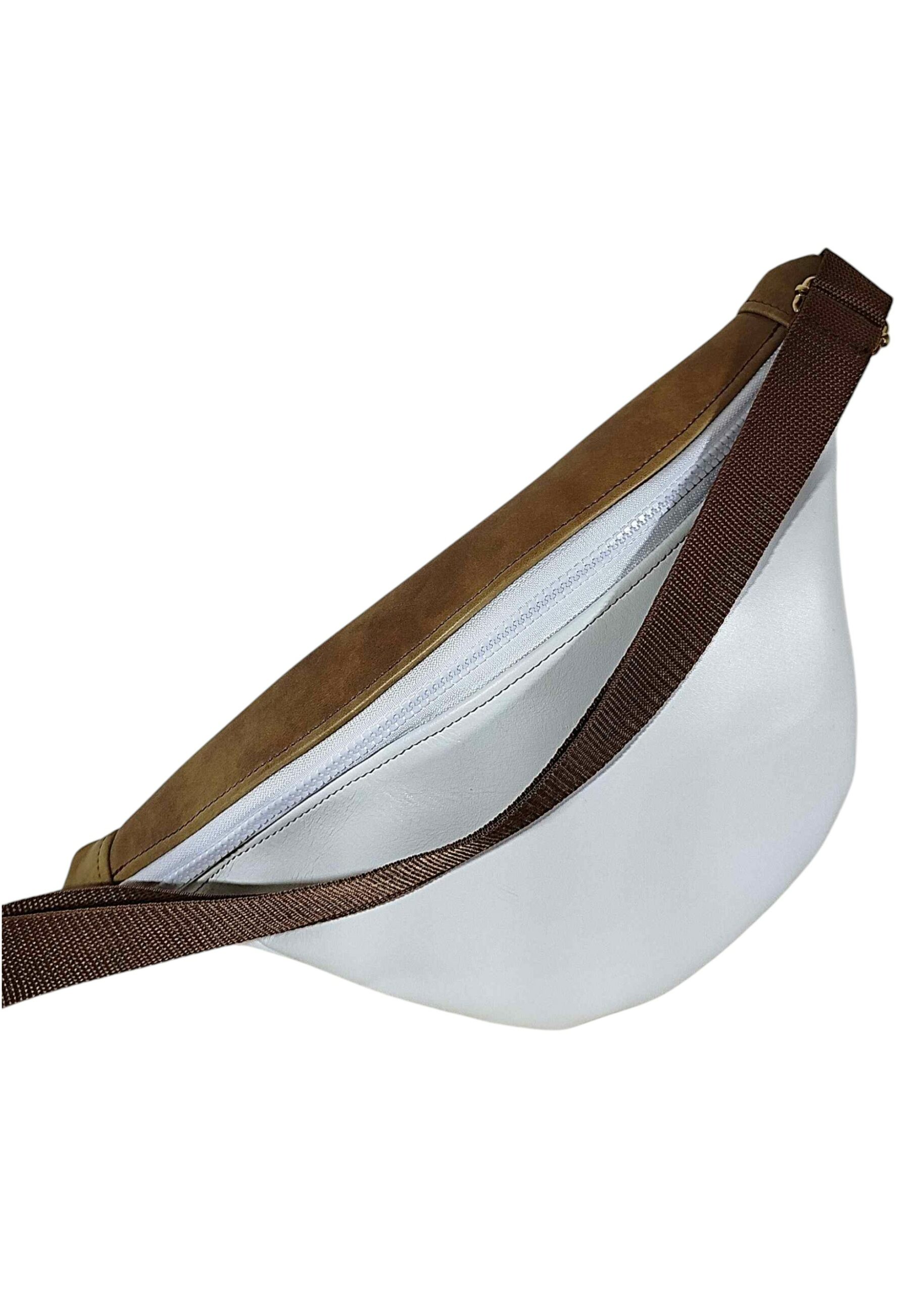 Banane en cuir marron et blanche