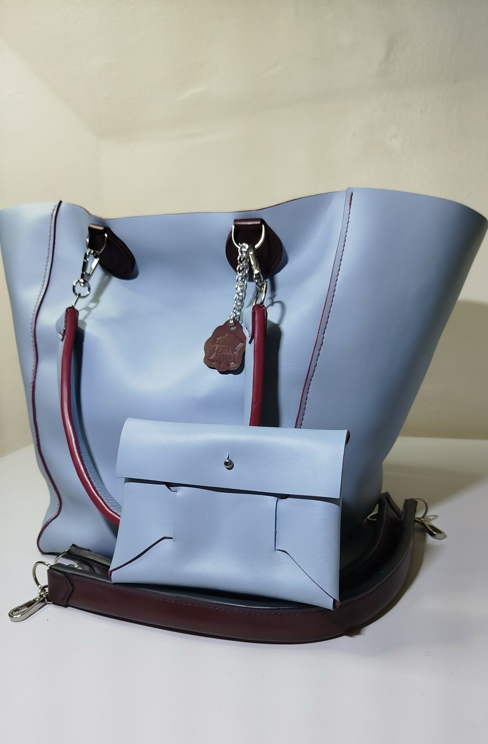 Sac cabas st-tropez bleu et bordeaux vue face
