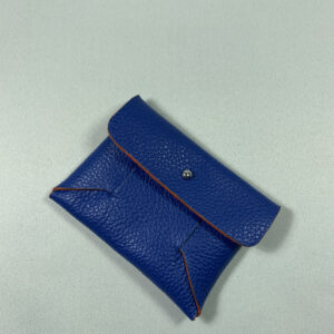 Porte-carte pliage en cuir bleu vue globale