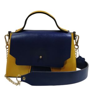 Sac MILAN en cuir Bleu Marine & Jaune
