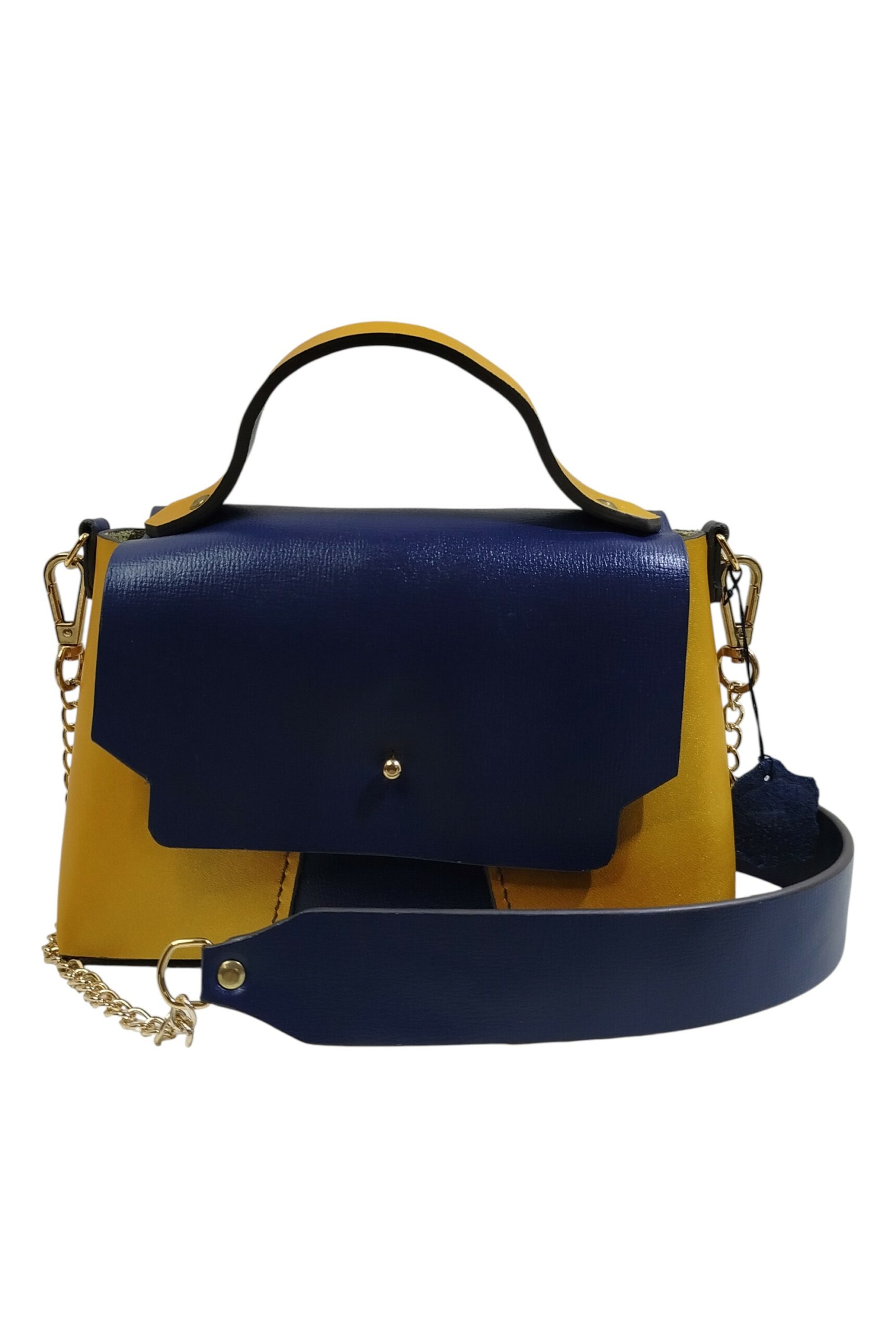 Sac MILAN en cuir Bleu Marine & Jaune