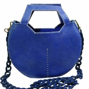 Sac VARSOVIE en cuir Bleu patiné argent