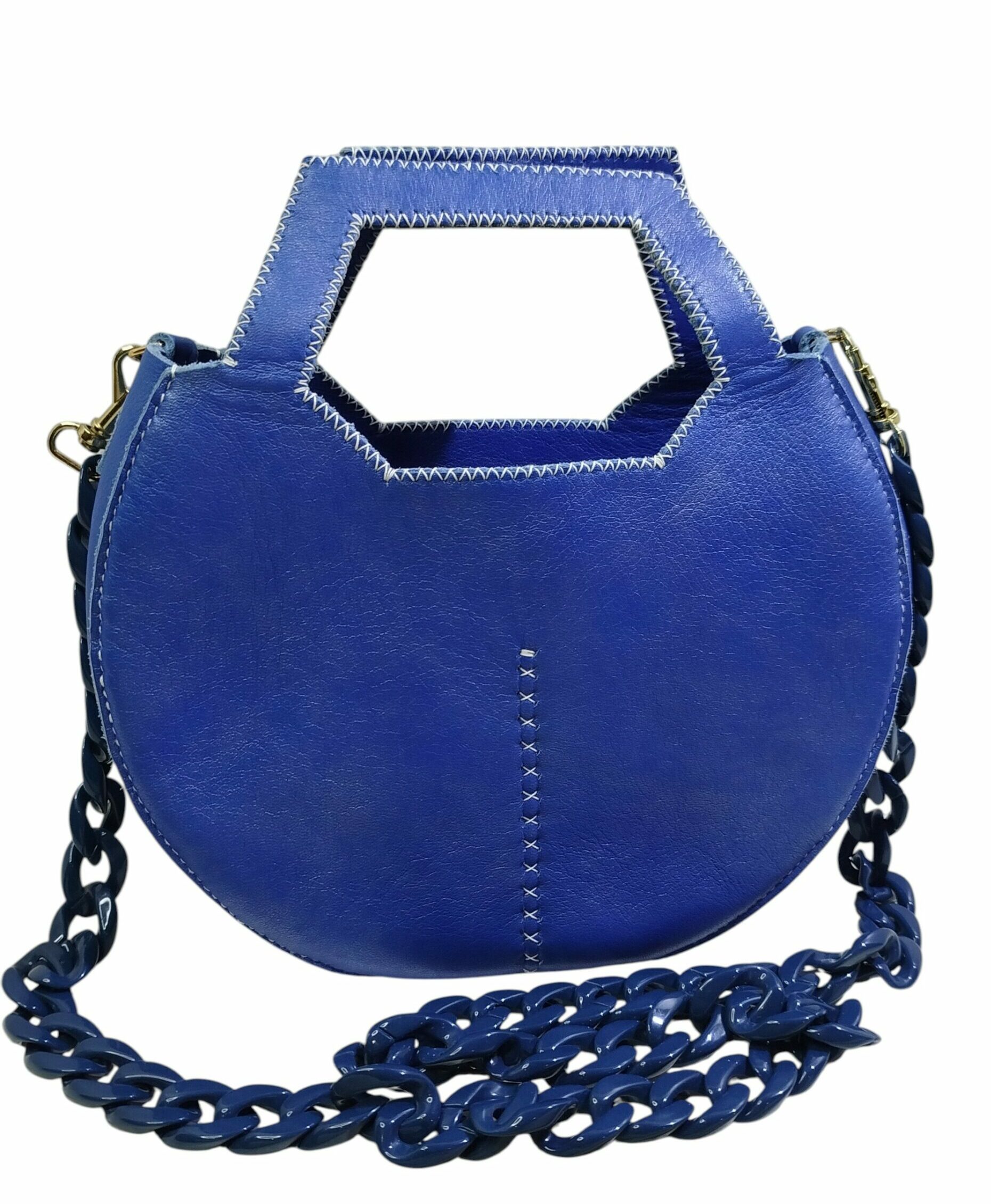 Sac VARSOVIE en cuir Bleu patiné argent