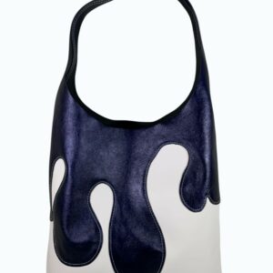 Sac Vague en cuir blanc et indigo vue de face